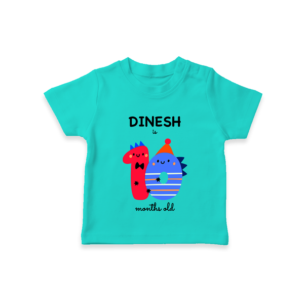 Milestone T-Shirt for 10th Month | Soft Cotton Personalized T-Shirt | Unisex Design - TEAL - 0-5 Months Old (Chest 17")