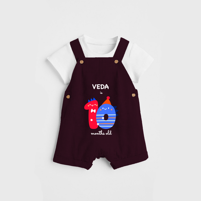 Celebrate The Tenth Month Birthday Custom Dungaree, Featuring with your Baby's name - MAROON - 0 - 5 Months Old (Chest 17")