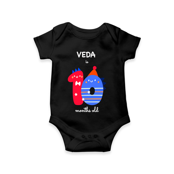 Celebrate The Tenth Month Birthday Custom Romper, Featuring with your Baby's name - BLACK - 0 - 3 Months Old (Chest 16")