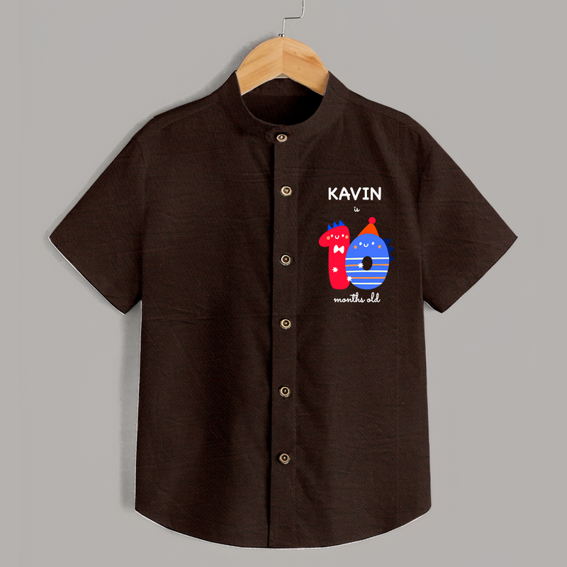 Milestone Shirt for 10th Month | Soft Cotton Personalized Shirt | Unisex Design - CHOCOLATE BROWN - 0 - 6 Months Old (Chest 23")