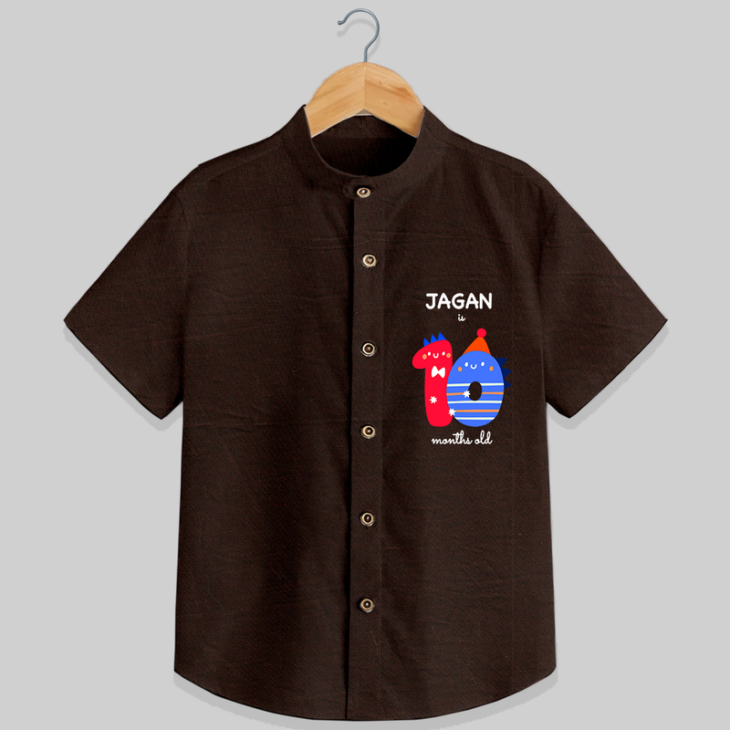 Celebrate The Tenth Month Birthday Custom Shirt, Featuring with your Baby's name - CHOCOLATE BROWN - 0 - 6 Months Old (Chest 21")