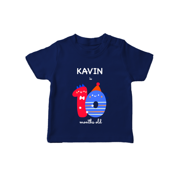 Milestone T-Shirt for 10th Month | Soft Cotton Personalized T-Shirt | Unisex Design - NAVY BLUE - 0-5 Months Old (Chest 17")