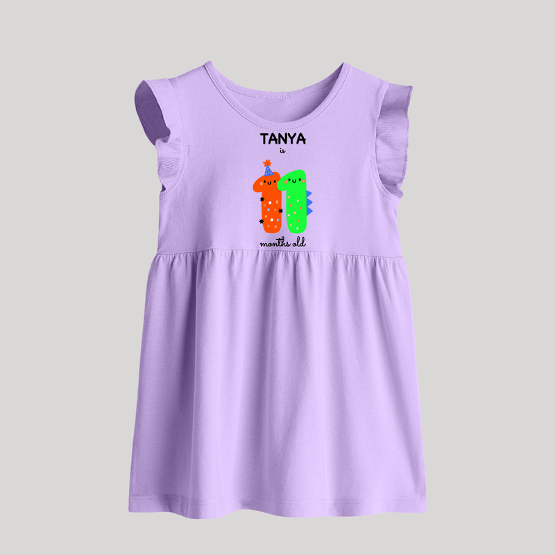 Milestone Baby Frock for 11th Month | Soft Cotton Personalized Baby Frock | Unisex Design - LILAC - 0 - 3 Months Old (Chest 17")