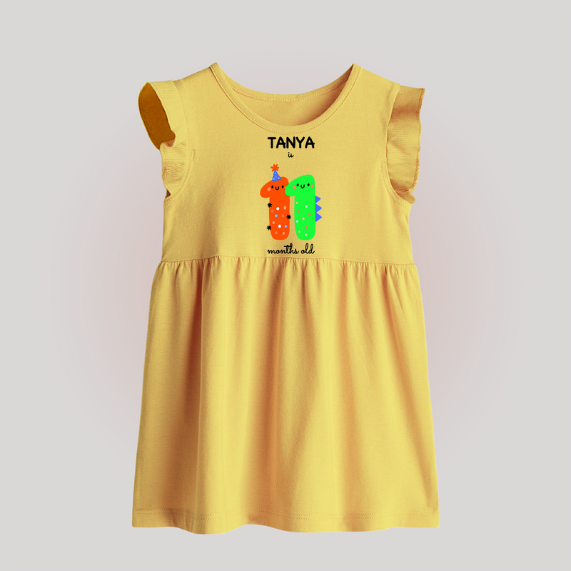 Milestone Baby Frock for 11th Month | Soft Cotton Personalized Baby Frock | Unisex Design - PASTEL YELLOW - 0 - 3 Months Old (Chest 17")