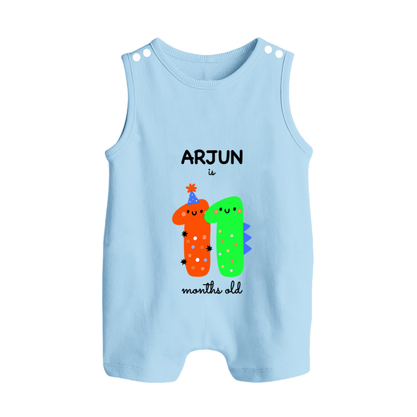 Milestone Romper Suit/ Sleeveless Romper for 11th Month | Soft Cotton Personalized Romper Suit/ Sleeveless Romper | Unisex Design - BABY BLUE - 0 - 5 Months Old (Chest 18")