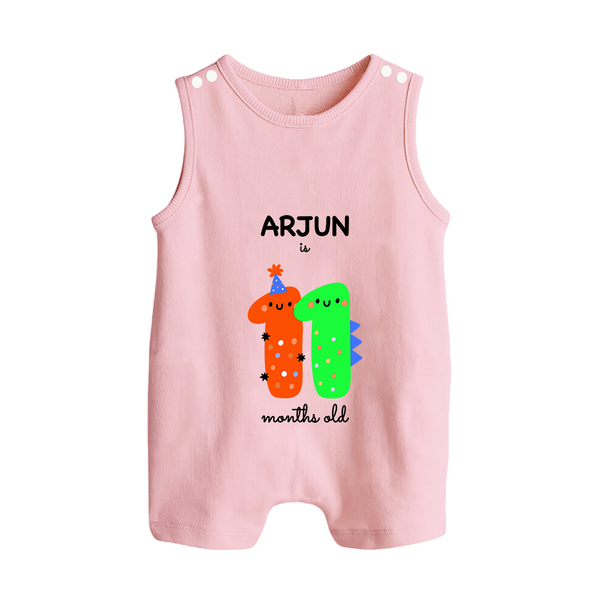 Milestone Romper Suit/ Sleeveless Romper for 11th Month | Soft Cotton Personalized Romper Suit/ Sleeveless Romper | Unisex Design - BABY PINK - 0 - 5 Months Old (Chest 18")