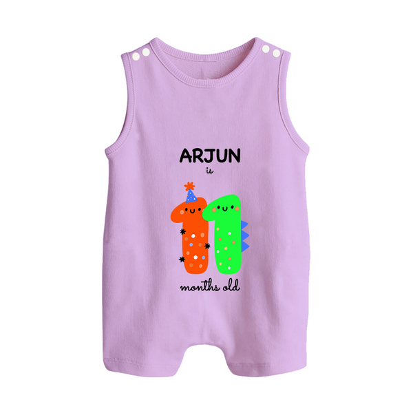 Milestone Romper Suit/ Sleeveless Romper for 11th Month | Soft Cotton Personalized Romper Suit/ Sleeveless Romper | Unisex Design - LILAC - 0 - 5 Months Old (Chest 18")