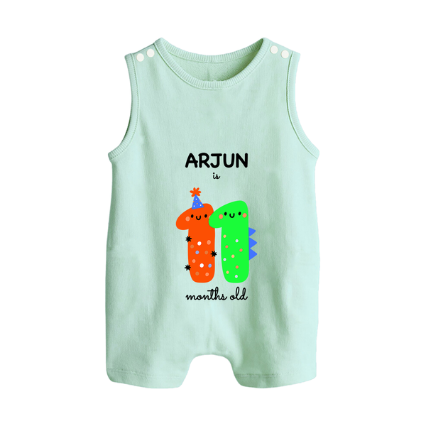 Milestone Romper Suit/ Sleeveless Romper for 11th Month | Soft Cotton Personalized Romper Suit/ Sleeveless Romper | Unisex Design - MINT GREEN - 0 - 5 Months Old (Chest 18")
