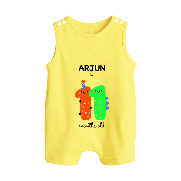 Milestone Romper Suit/ Sleeveless Romper for 11th Month | Soft Cotton Personalized Romper Suit/ Sleeveless Romper | Unisex Design - PASTEL YELLOW - 0 - 5 Months Old (Chest 18")
