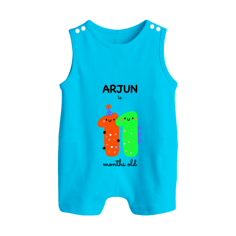 Milestone Romper Suit/ Sleeveless Romper for 11th Month | Soft Cotton Personalized Romper Suit/ Sleeveless Romper | Unisex Design - SKY BLUE - 0 - 5 Months Old (Chest 18")