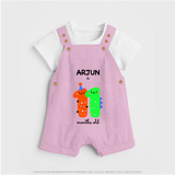 Milestone Dungaree Set for 11th Month | Soft Cotton Personalized Dungaree Set | Unisex Design - BABY PINK - 0 - 5 Months Old (Chest 18")