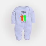 Milestone Full Sleeve Bodysuit/ Sleep Suit/ Jumpsuit for 11th Month | Soft Cotton Personalized Full Sleeve Bodysuit/ Sleep Suit/ Jumpsuit | Unisex Design - BABY BLUE - New Born (Chest 7.5")