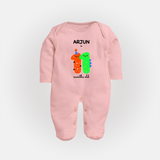 Milestone Full Sleeve Bodysuit/ Sleep Suit/ Jumpsuit for 11th Month | Soft Cotton Personalized Full Sleeve Bodysuit/ Sleep Suit/ Jumpsuit | Unisex Design - BABY PINK - New Born (Chest 7.5")