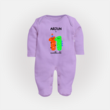 Milestone Full Sleeve Bodysuit/ Sleep Suit/ Jumpsuit for 11th Month | Soft Cotton Personalized Full Sleeve Bodysuit/ Sleep Suit/ Jumpsuit | Unisex Design - LILAC - New Born (Chest 7.5")