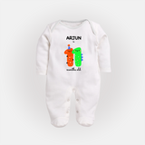Milestone Full Sleeve Bodysuit/ Sleep Suit/ Jumpsuit for 11th Month | Soft Cotton Personalized Full Sleeve Bodysuit/ Sleep Suit/ Jumpsuit | Unisex Design - WHITE - New Born (Chest 7.5")