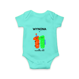 Celebrate The Eleventh Month Birthday Custom Romper, Featuring with your Baby's name - ARCTIC BLUE - 0 - 3 Months Old (Chest 16")