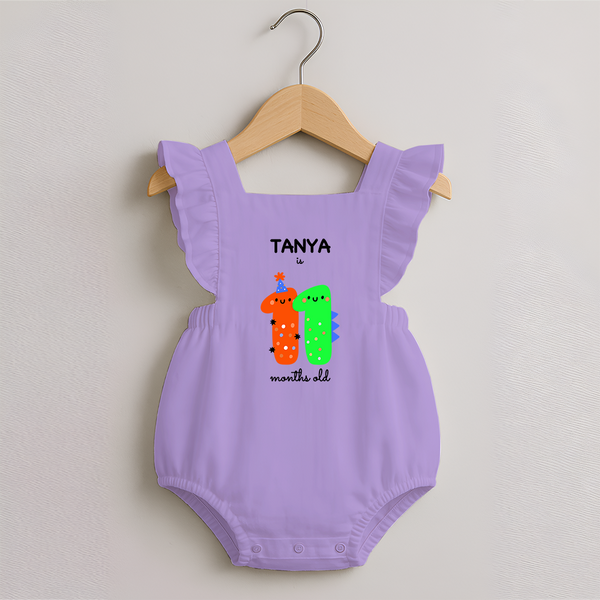 Milestone Romper Frock for 11th Month | Soft Cotton Personalized Romper Frock | Unisex Design - LILAC - 0 - 3 Months Old (Chest 19")
