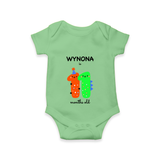 Celebrate The Eleventh Month Birthday Custom Romper, Featuring with your Baby's name - GREEN - 0 - 3 Months Old (Chest 16")