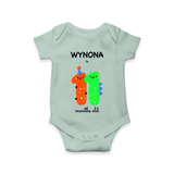Celebrate The Eleventh Month Birthday Custom Romper, Featuring with your Baby's name - MINT GREEN - 0 - 3 Months Old (Chest 16")