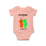 Celebrate The Eleventh Month Birthday Custom Romper, Featuring with your Baby's name - PEACH - 0 - 3 Months Old (Chest 16")