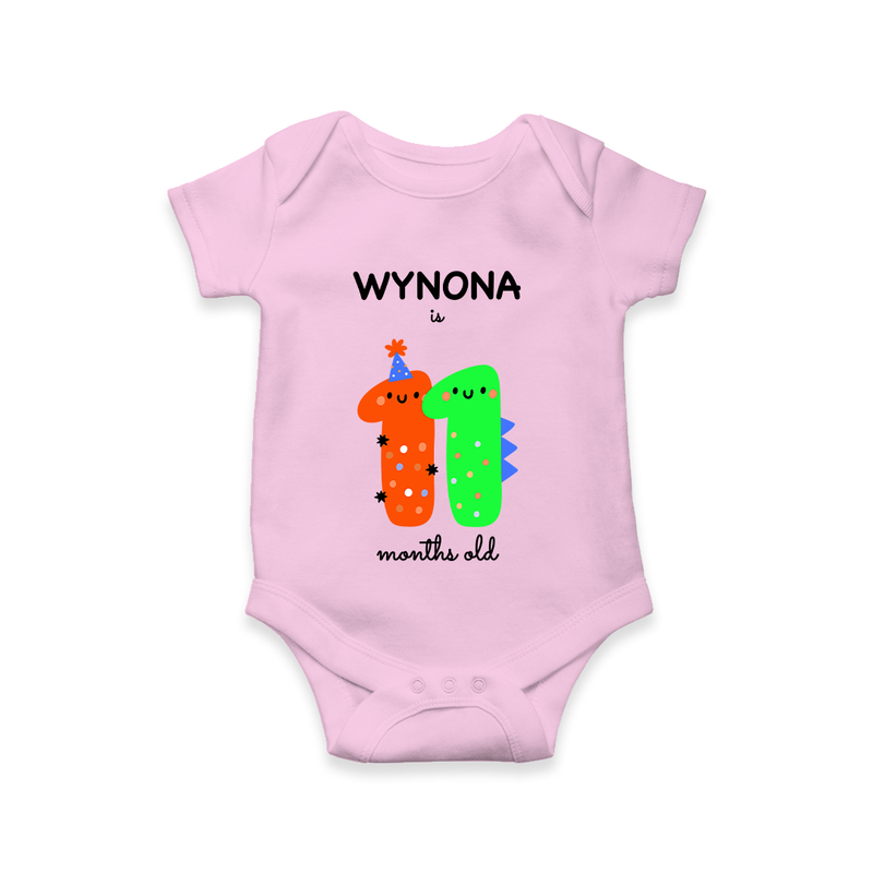 Celebrate The Eleventh Month Birthday Custom Romper, Featuring with your Baby's name - PINK - 0 - 3 Months Old (Chest 16")