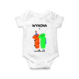Celebrate The Eleventh Month Birthday Custom Romper, Featuring with your Baby's name - WHITE - 0 - 3 Months Old (Chest 16")