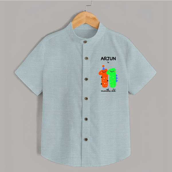 Milestone Shirt for 11th Month | Soft Cotton Personalized Shirt | Unisex Design - ARCTIC BLUE - 0 - 6 Months Old (Chest 23")
