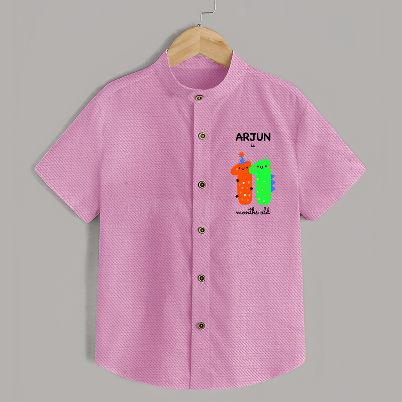 Milestone Shirt for 11th Month | Soft Cotton Personalized Shirt | Unisex Design - BABY PINK - 0 - 6 Months Old (Chest 23")