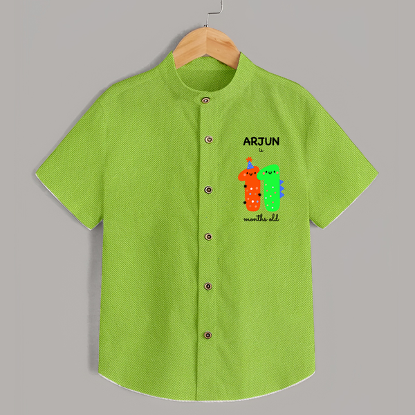 Milestone Shirt for 11th Month | Soft Cotton Personalized Shirt | Unisex Design - LIME GREEN - 0 - 6 Months Old (Chest 23")