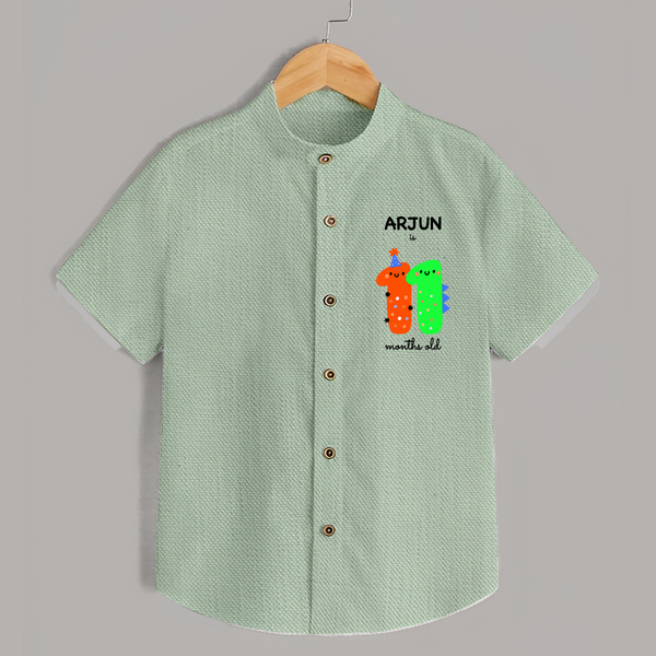 Milestone Shirt for 11th Month | Soft Cotton Personalized Shirt | Unisex Design - MINT GREEN - 0 - 6 Months Old (Chest 23")