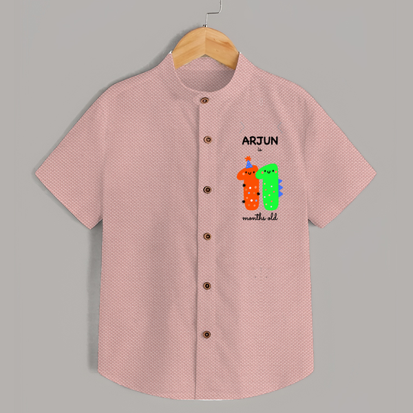 Milestone Shirt for 11th Month | Soft Cotton Personalized Shirt | Unisex Design - PEACH - 0 - 6 Months Old (Chest 23")