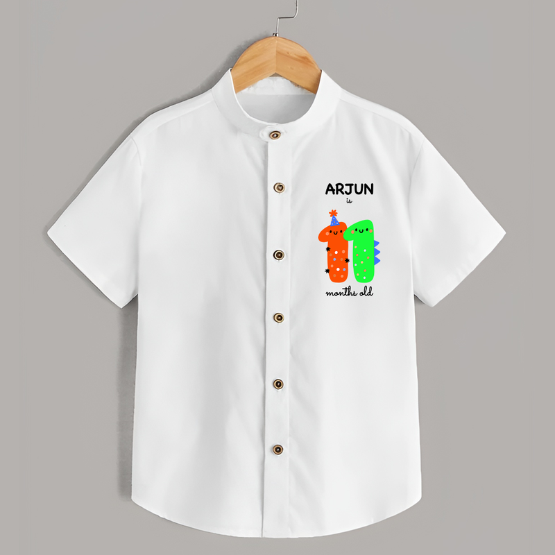 Milestone Shirt for 11th Month | Soft Cotton Personalized Shirt | Unisex Design - WHITE - 0 - 6 Months Old (Chest 23")