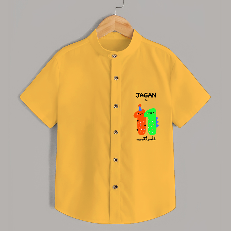 Celebrate The Eleventh Month Birthday Custom Shirt, Featuring with your Baby's name - YELLOW - 0 - 6 Months Old (Chest 21")