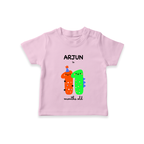 Milestone T-Shirt for 11th Month | Soft Cotton Personalized T-Shirt | Unisex Design - BABY PINK - 0-5 Months Old (Chest 17")