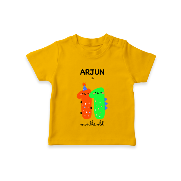Milestone T-Shirt for 11th Month | Soft Cotton Personalized T-Shirt | Unisex Design - CHROME YELLOW - 0-5 Months Old (Chest 17")