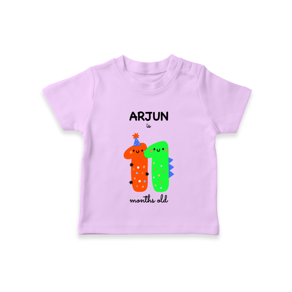Milestone T-Shirt for 11th Month | Soft Cotton Personalized T-Shirt | Unisex Design - LILAC - 0-5 Months Old (Chest 17")