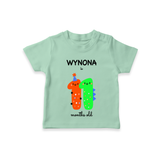 Celebrate The Eleventh Month Birthday Custom T-Shirt, Featuring with your Baby's name - MINT GREEN - 0 - 5 Months Old (Chest 17")