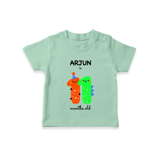 Milestone T-Shirt for 11th Month | Soft Cotton Personalized T-Shirt | Unisex Design - MINT GREEN - 0-5 Months Old (Chest 17")