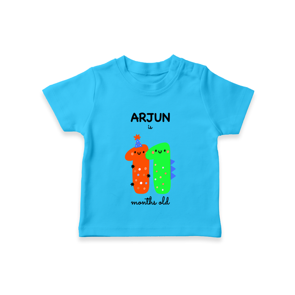 Milestone T-Shirt for 11th Month | Soft Cotton Personalized T-Shirt | Unisex Design - SKY BLUE - 0-5 Months Old (Chest 17")