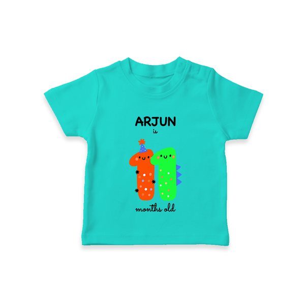 Milestone T-Shirt for 11th Month | Soft Cotton Personalized T-Shirt | Unisex Design - TEAL - 0-5 Months Old (Chest 17")