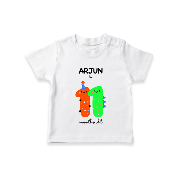 Milestone T-Shirt for 11th Month | Soft Cotton Personalized T-Shirt | Unisex Design - WHITE - 0-5 Months Old (Chest 17")