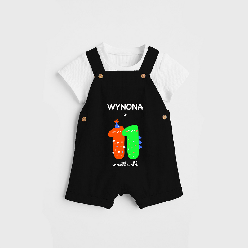 Celebrate The Eleventh Month Birthday Custom Dungaree, Featuring with your Baby's name - BLACK - 0 - 5 Months Old (Chest 17")