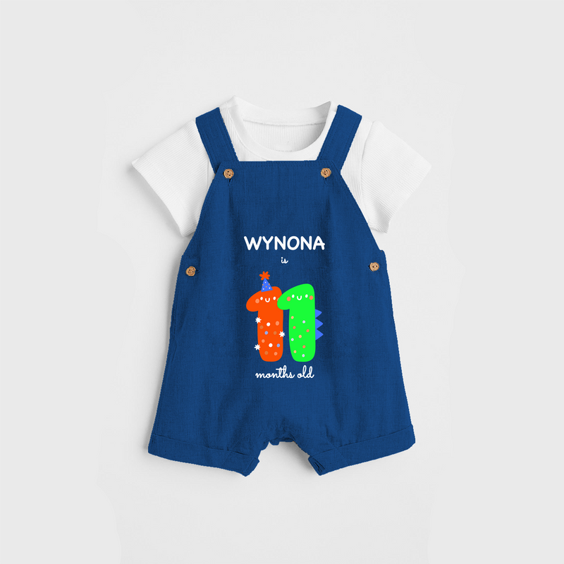 Celebrate The Eleventh Month Birthday Custom Dungaree, Featuring with your Baby's name - COBALT BLUE - 0 - 5 Months Old (Chest 17")