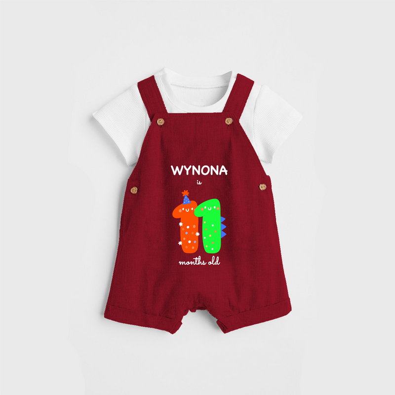 Celebrate The Eleventh Month Birthday Custom Dungaree, Featuring with your Baby's name - RED - 0 - 5 Months Old (Chest 17")