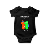 Milestone Romper for 11th Month | Soft Cotton Personalized Romper/Onesie | Unisex Design - BLACK - New Born (Chest 14")