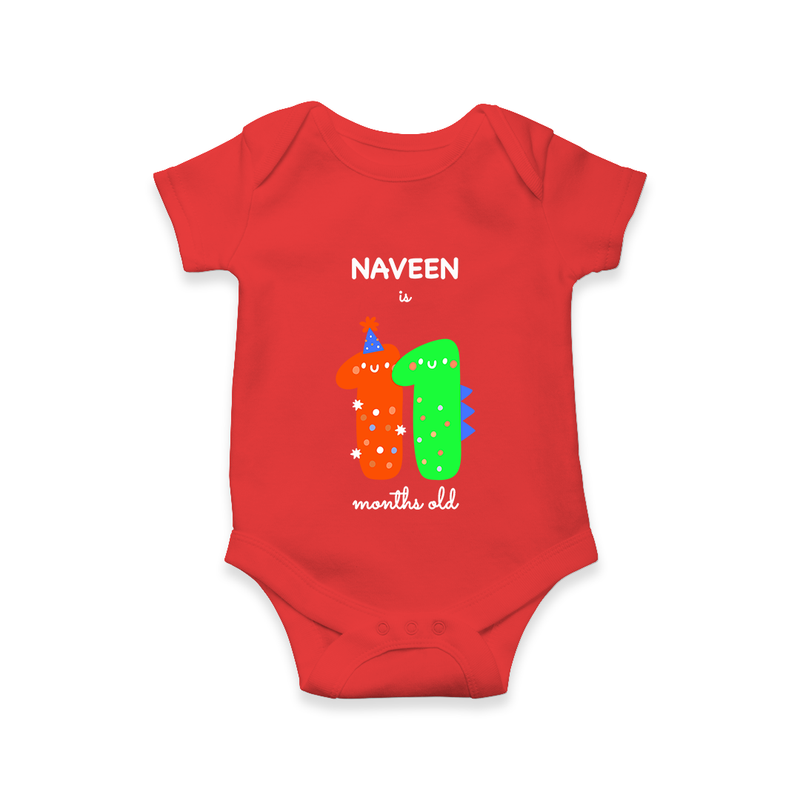 Celebrate Your Baby's 11-Month Journey With Our Beautifully Customized Baby Romper, Perfect For Capturing Magical Memories - RED - 0 - 3 Months Old (Chest 16")