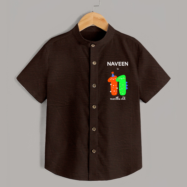 Milestone Shirt for 11th Month | Soft Cotton Personalized Shirt | Unisex Design - CHOCOLATE BROWN - 0 - 6 Months Old (Chest 23")