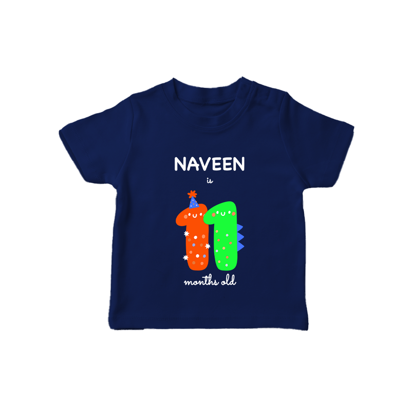 Milestone T-Shirt for 11th Month | Soft Cotton Personalized T-Shirt | Unisex Design - NAVY BLUE - 0-5 Months Old (Chest 17")