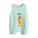 Milestone Romper Suit/ Sleeveless Romper for 1st Year | Soft Cotton Personalized Romper Suit/ Sleeveless Romper | Unisex Design - MINT GREEN - 0 - 5 Months Old (Chest 18")