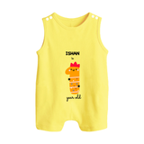 Milestone Romper Suit/ Sleeveless Romper for 1st Year | Soft Cotton Personalized Romper Suit/ Sleeveless Romper | Unisex Design - PASTEL YELLOW - 0 - 5 Months Old (Chest 18")